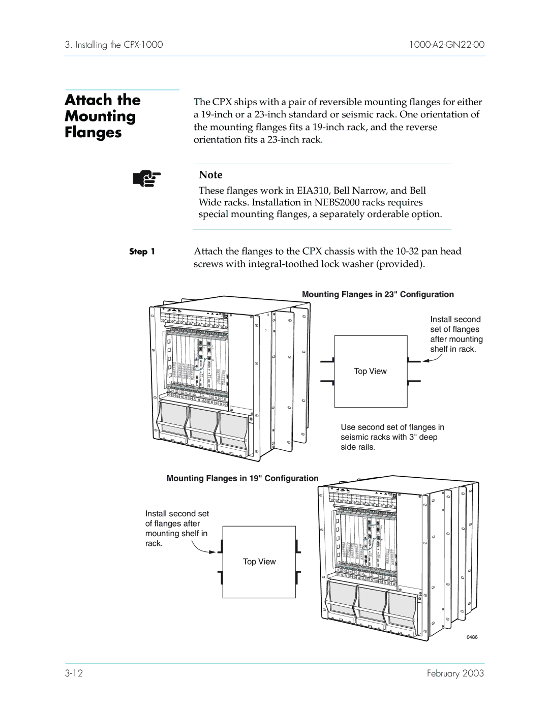 Paradyne CPX-1000 manual Attach Mounting Flanges, Mounting Flanges in 23 Configuration 