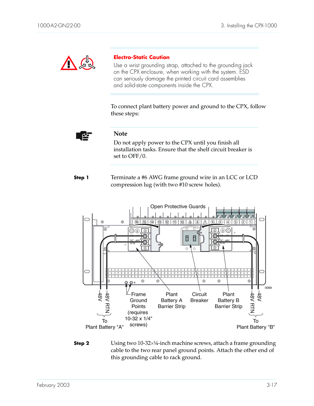 Paradyne CPX-1000 manual Terminate a #6 AWG frame ground wire in an LCC or LCD, Compression lug with two #10 screw holes 