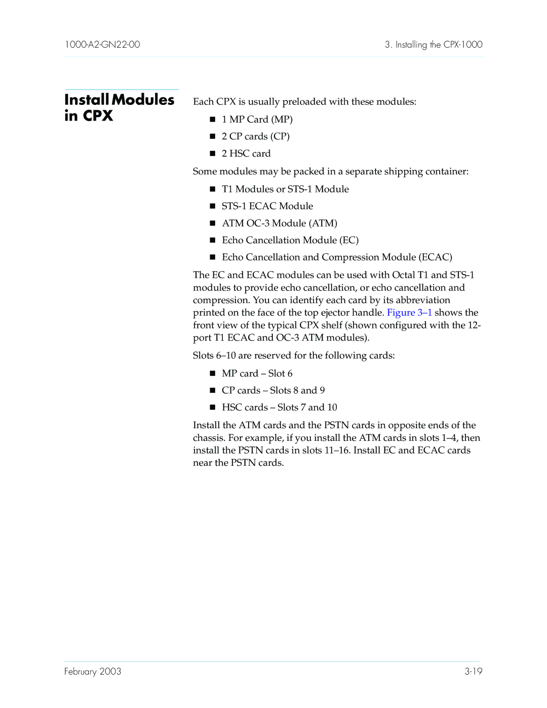 Paradyne CPX-1000 manual Install Modules in CPX 