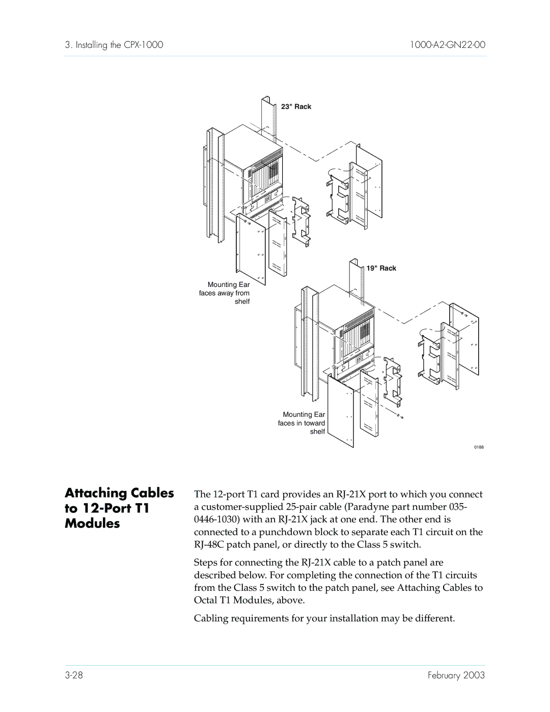Paradyne CPX-1000 manual Attaching Cables to 12-Port T1 Modules 