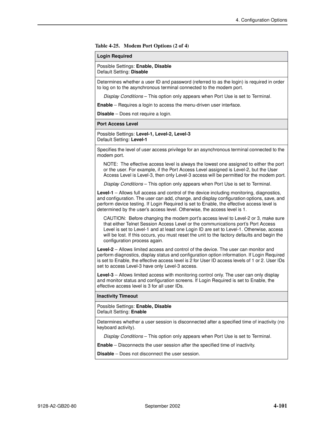 Paradyne 9126-II, CSU, DSU, 9128-II manual 101, Modem Port Options 2 