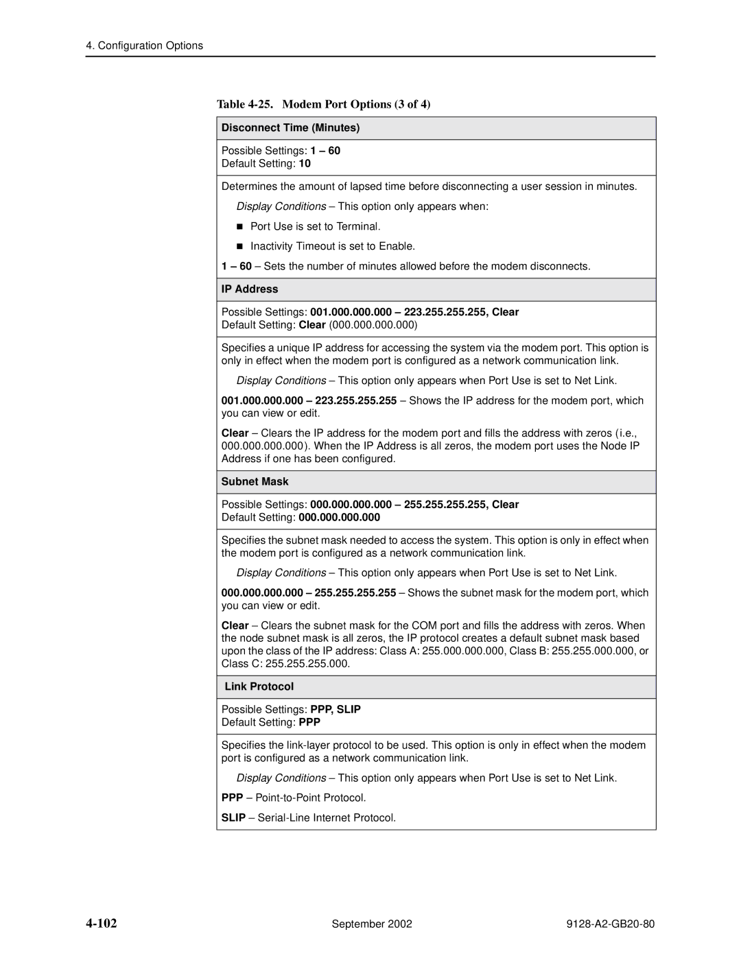 Paradyne 9128-II, CSU, DSU, 9126-II manual 102, Modem Port Options 3 