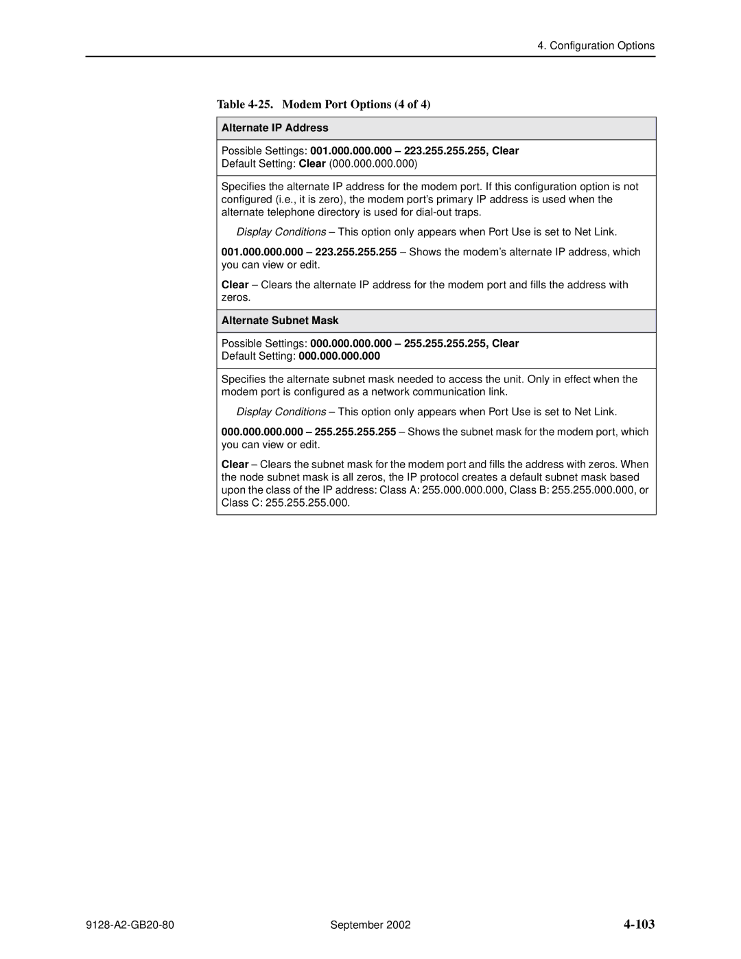 Paradyne CSU, DSU, 9126-II, 9128-II manual 103, Modem Port Options 4 