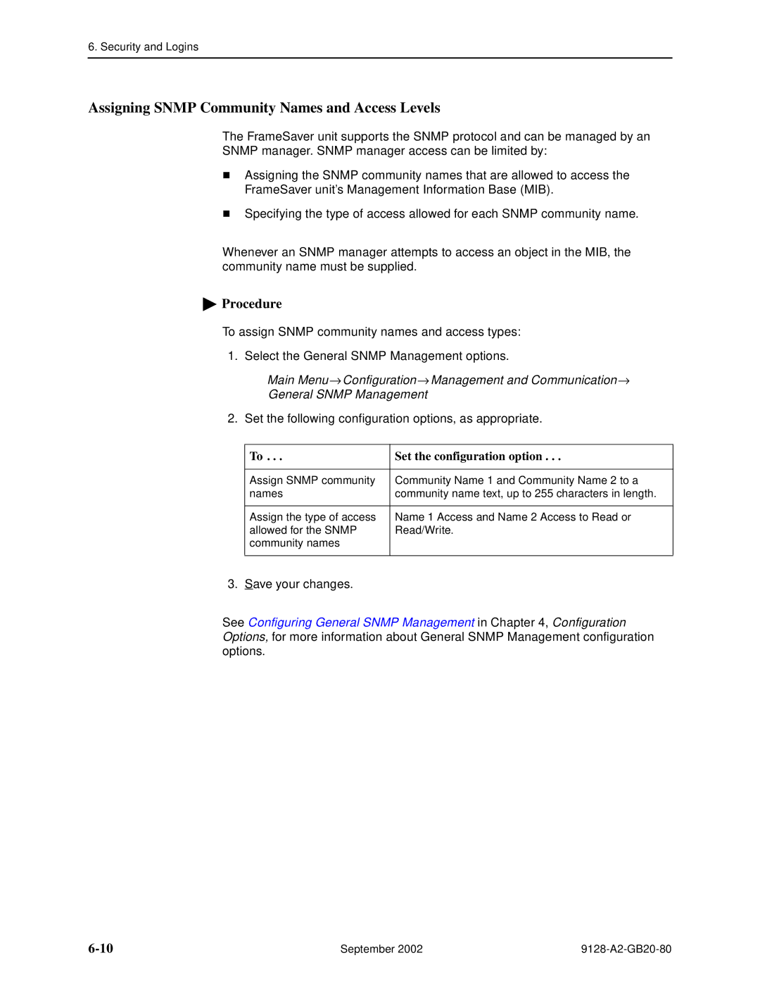 Paradyne CSU, DSU, 9126-II, 9128-II manual Assigning Snmp Community Names and Access Levels 