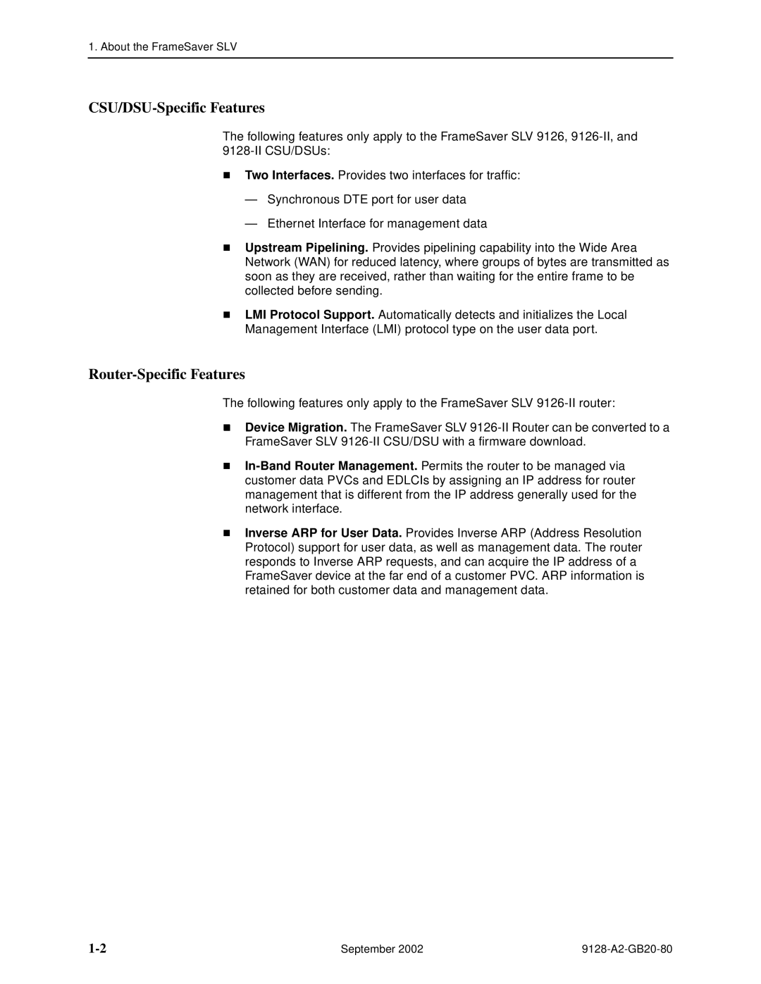 Paradyne 9128-II, CSU, DSU, 9126-II manual CSU/DSU-Specific Features, Router-Specific Features 