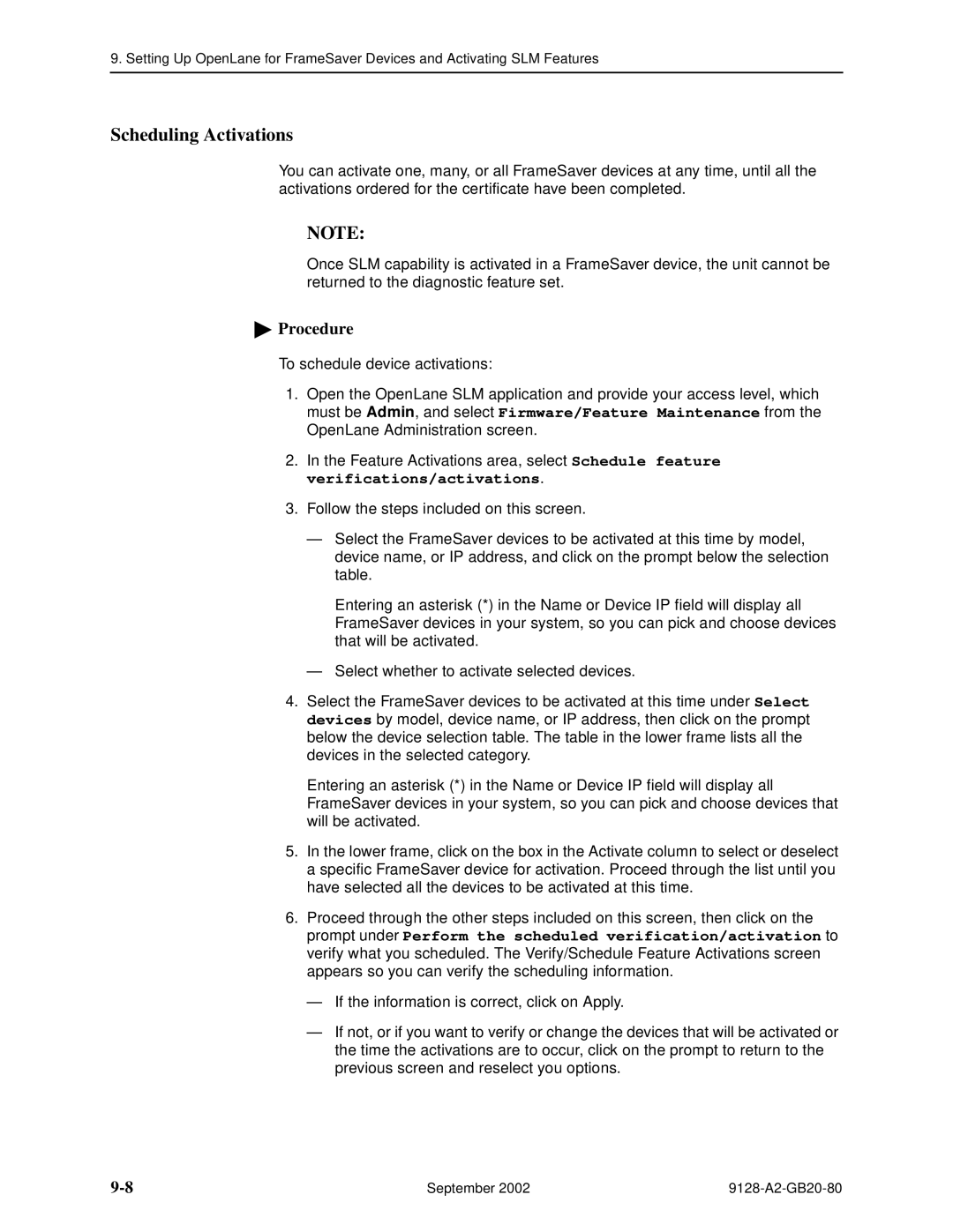 Paradyne CSU, DSU, 9126-II, 9128-II manual Scheduling Activations 