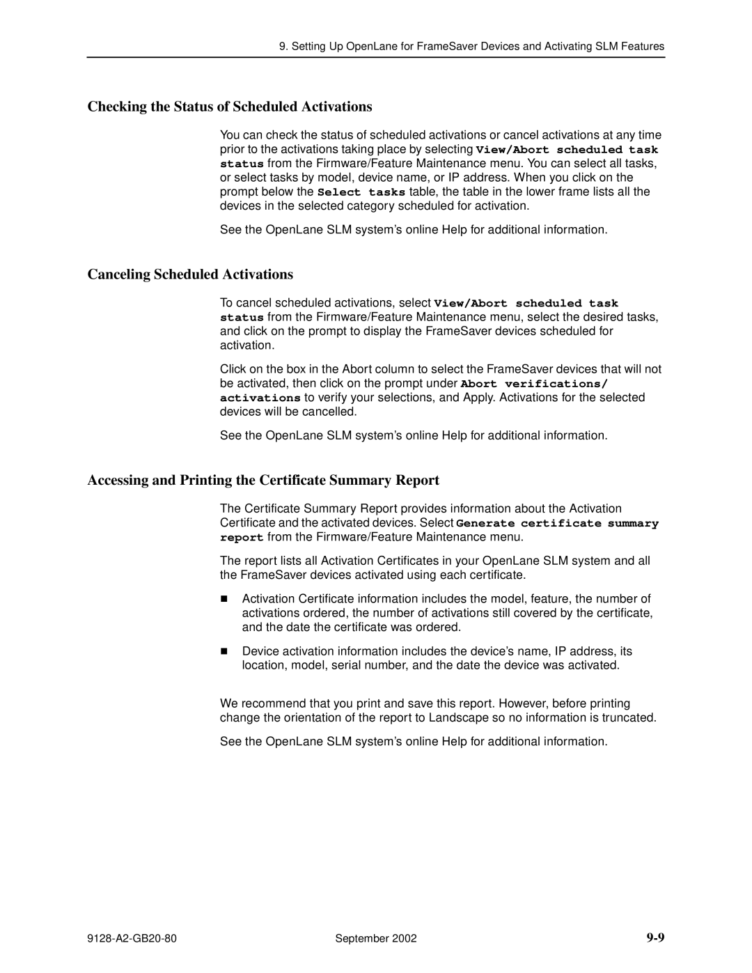 Paradyne 9126-II, CSU, DSU, 9128-II manual Checking the Status of Scheduled Activations, Canceling Scheduled Activations 