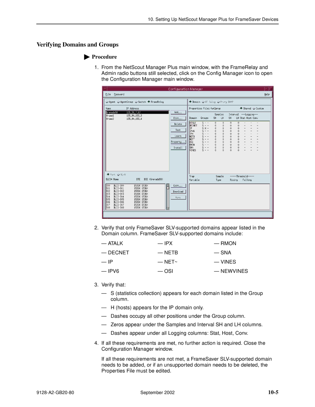 Paradyne CSU, DSU, 9126-II, 9128-II manual Verifying Domains and Groups, 10-5 