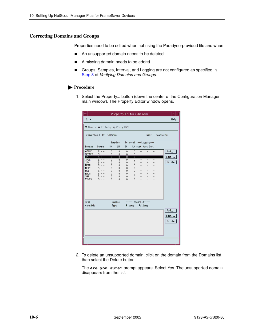 Paradyne CSU, DSU, 9126-II, 9128-II manual Correcting Domains and Groups, 10-6 