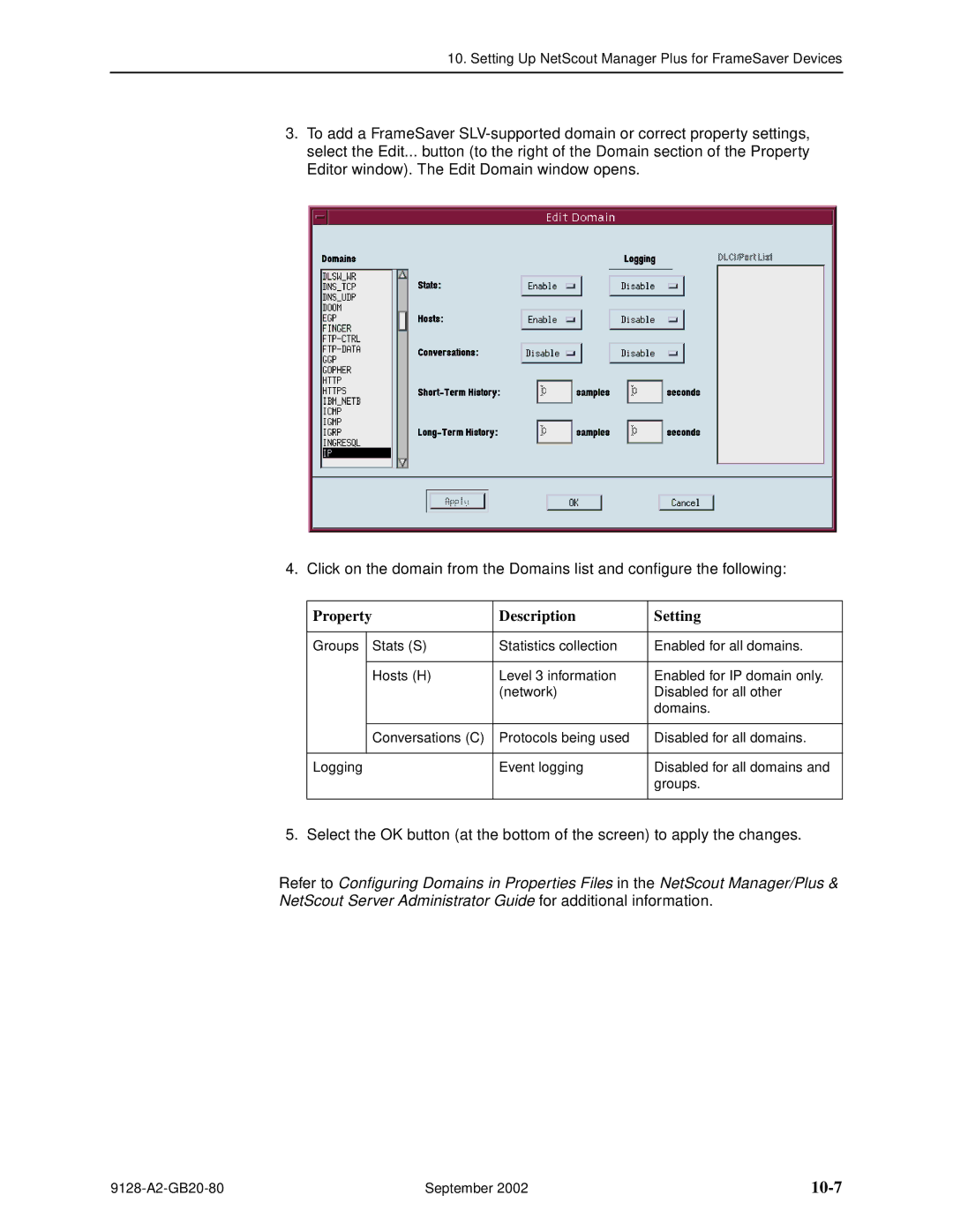 Paradyne 9126-II, CSU, DSU, 9128-II manual 10-7, Property Description Setting 