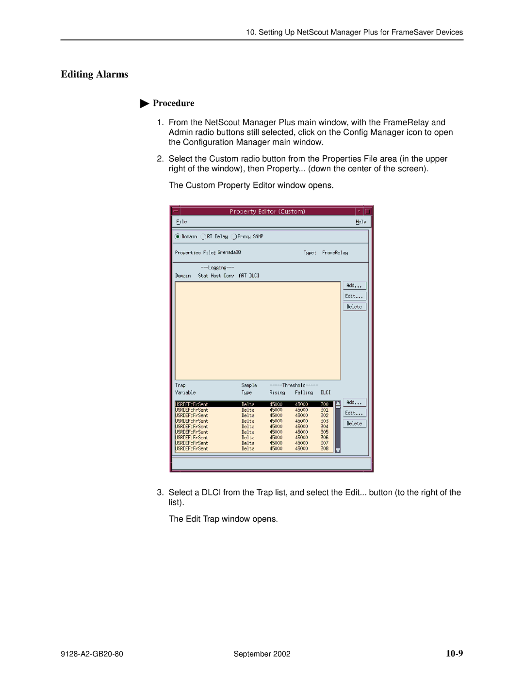 Paradyne CSU, DSU, 9126-II, 9128-II manual Editing Alarms, 10-9 