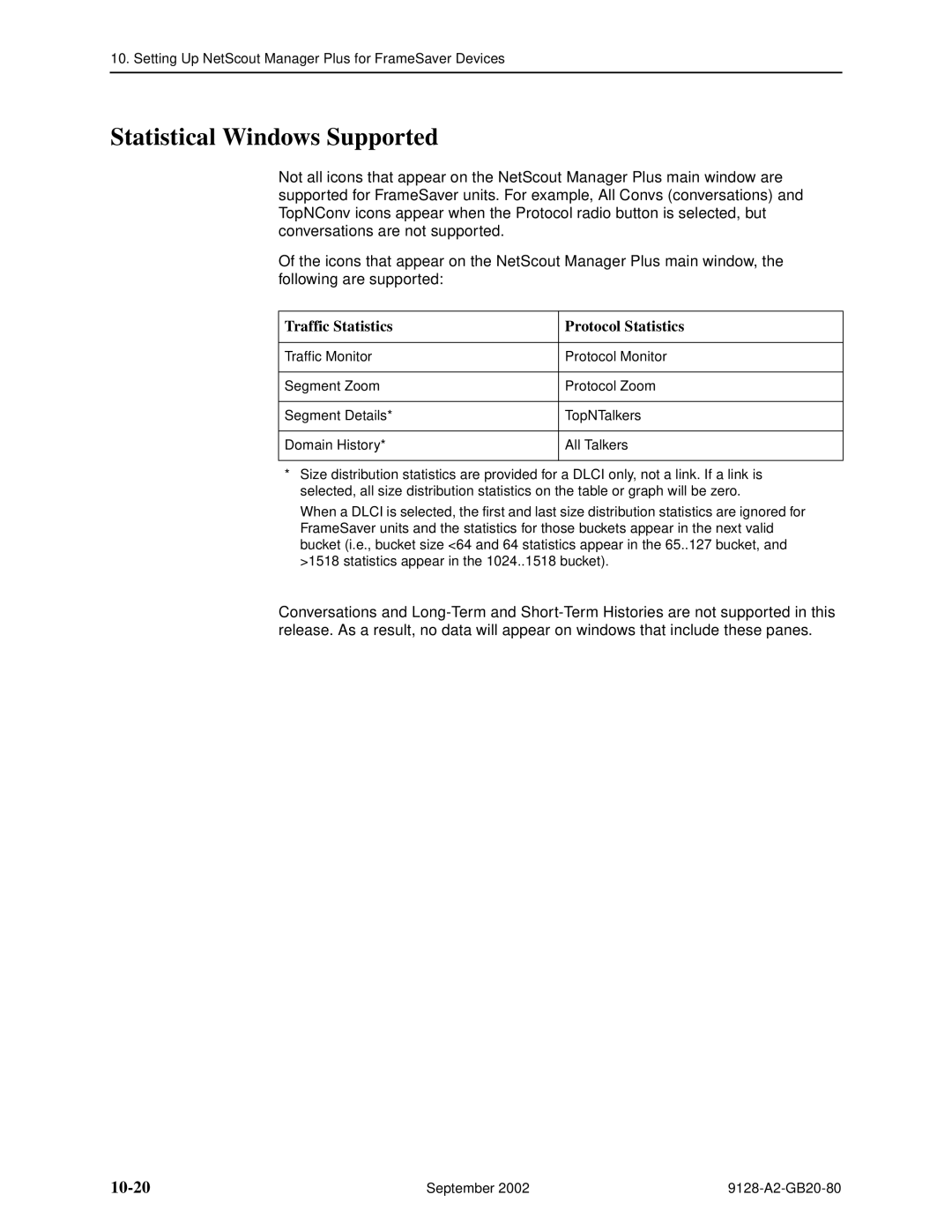 Paradyne 9128-II, CSU, DSU, 9126-II manual Statistical Windows Supported, 10-20, Traffic Statistics Protocol Statistics 