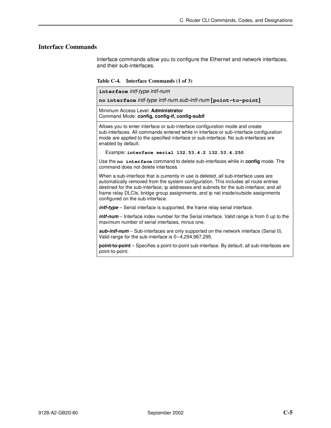 Paradyne CSU, DSU, 9126-II, 9128-II Table C-4. Interface Commands 1, Command Mode config, config-if, config-subif 