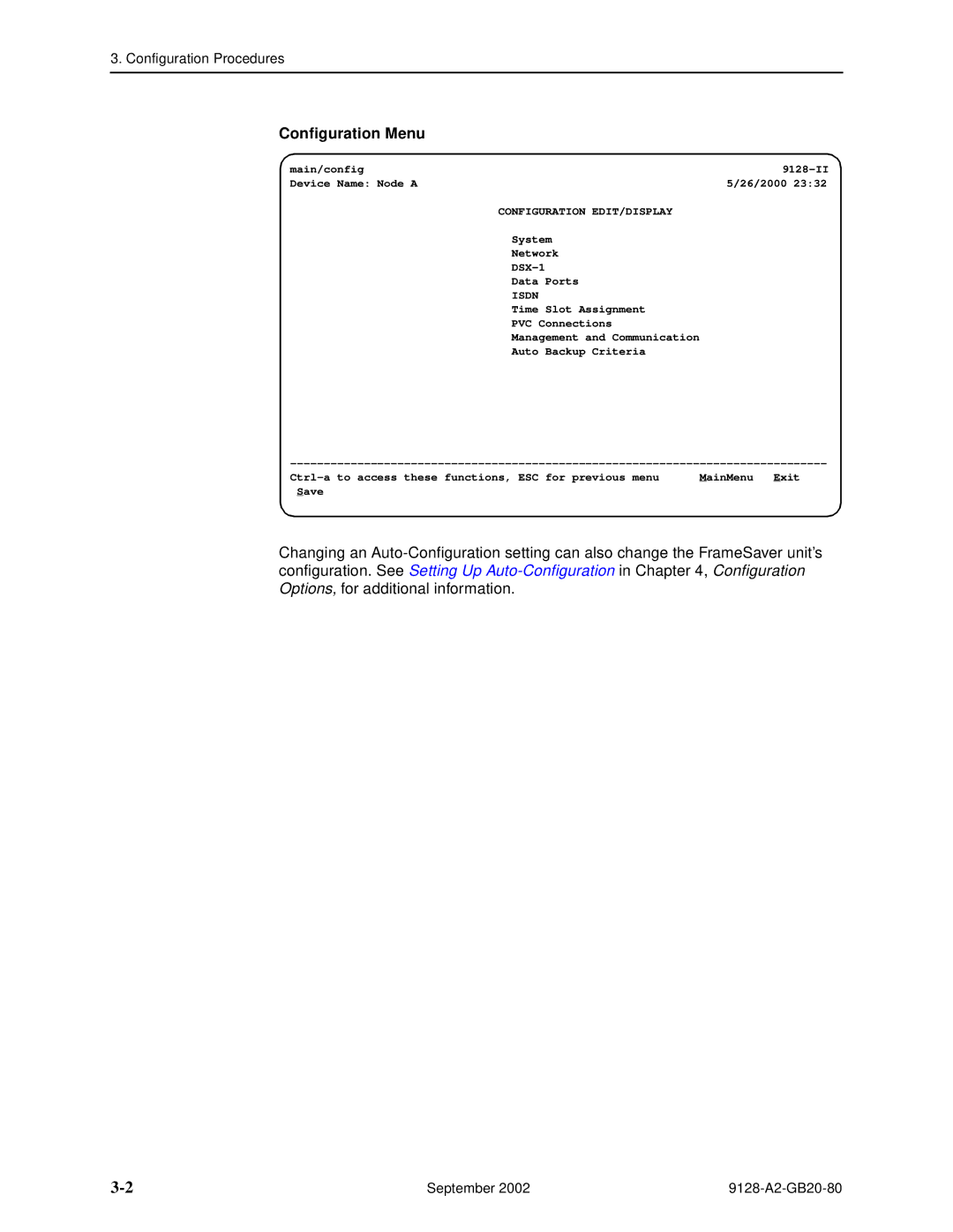 Paradyne CSU, DSU, 9126-II, 9128-II manual Configuration Menu, Isdn 