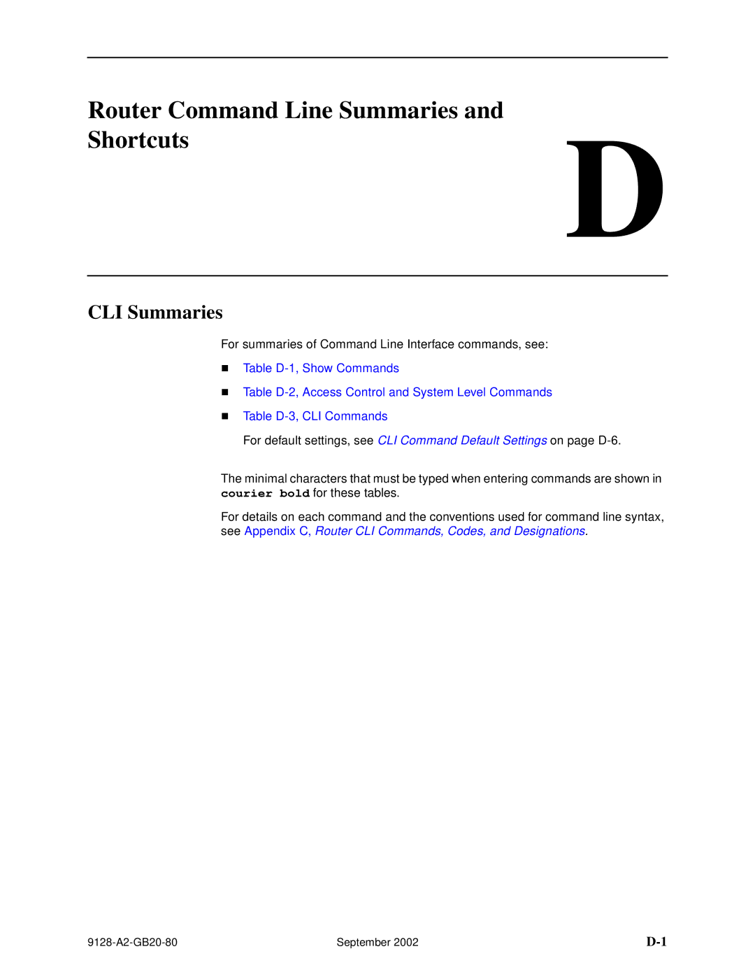 Paradyne 9126-II, CSU, DSU, 9128-II manual Router Command Line Summaries Shortcuts, CLI Summaries 