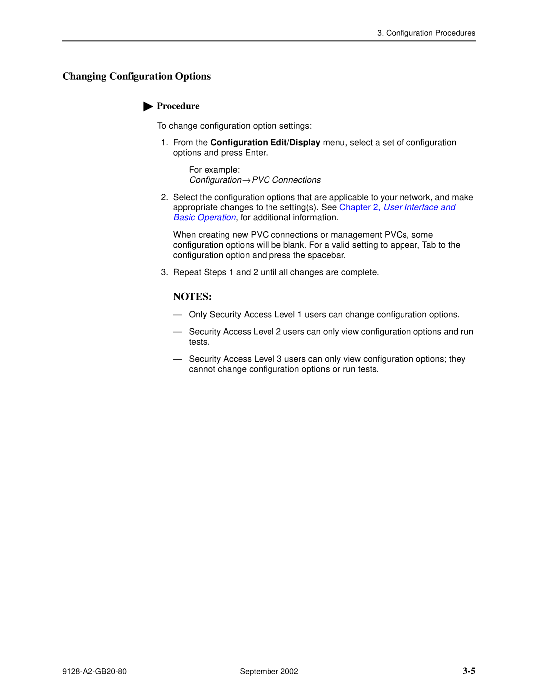 Paradyne CSU, DSU, 9126-II, 9128-II manual Changing Configuration Options, Configuration → PVC Connections 