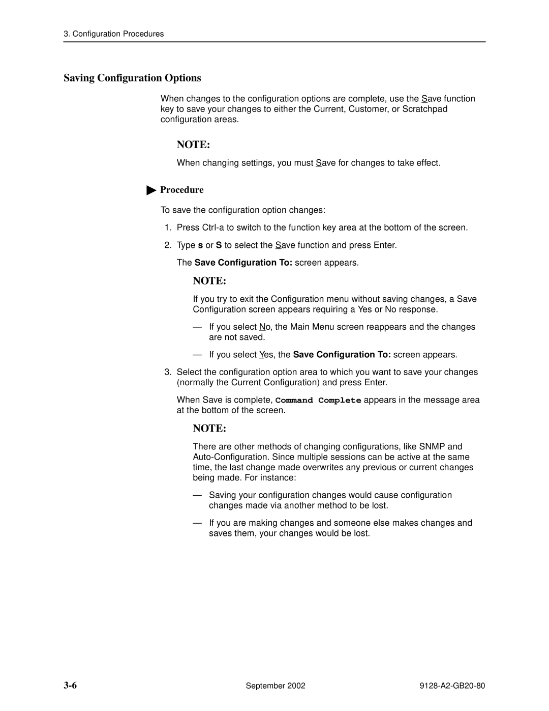 Paradyne CSU, DSU, 9126-II, 9128-II manual Saving Configuration Options 