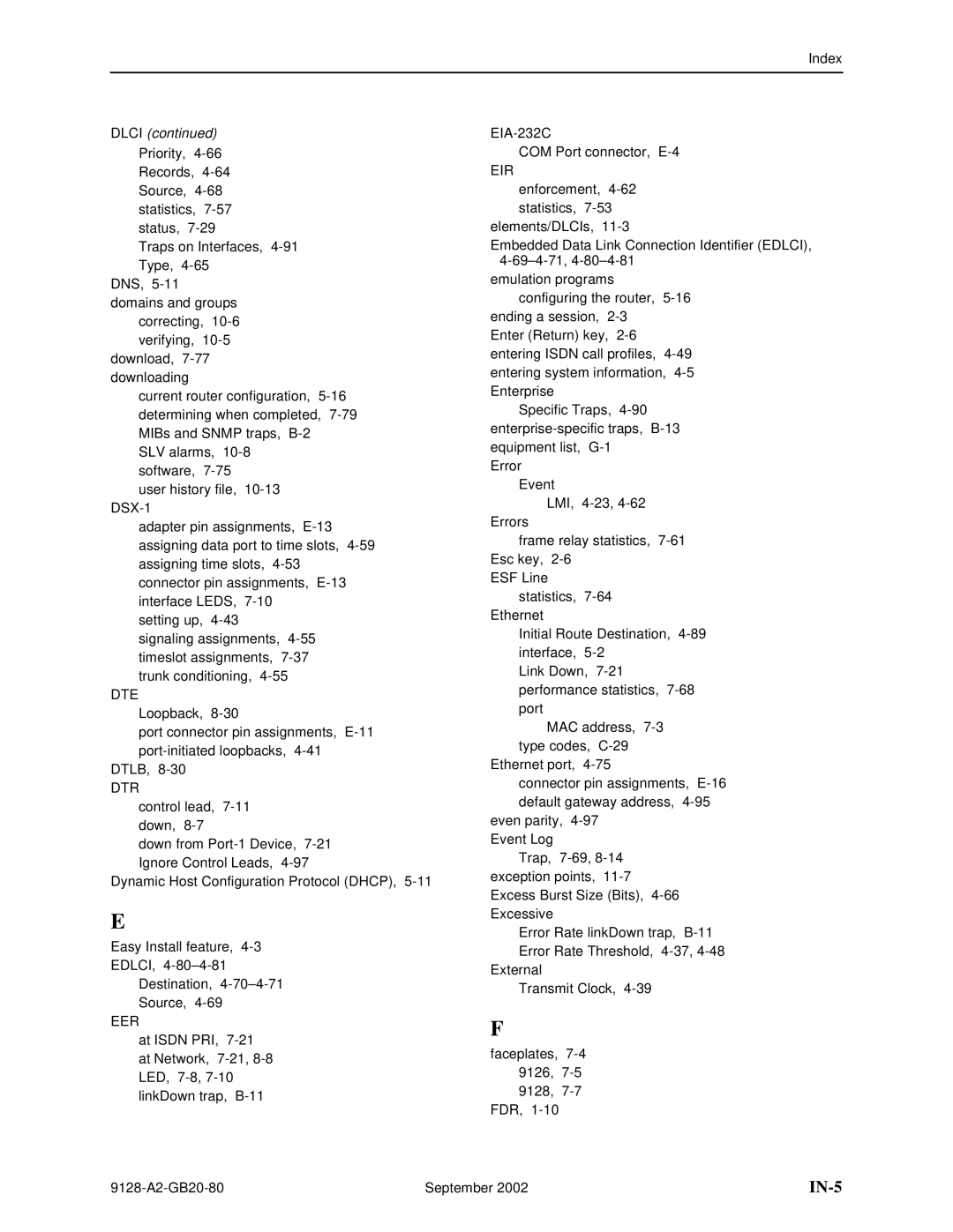 Paradyne CSU, DSU, 9126-II, 9128-II manual IN-5, Eer, Eir 