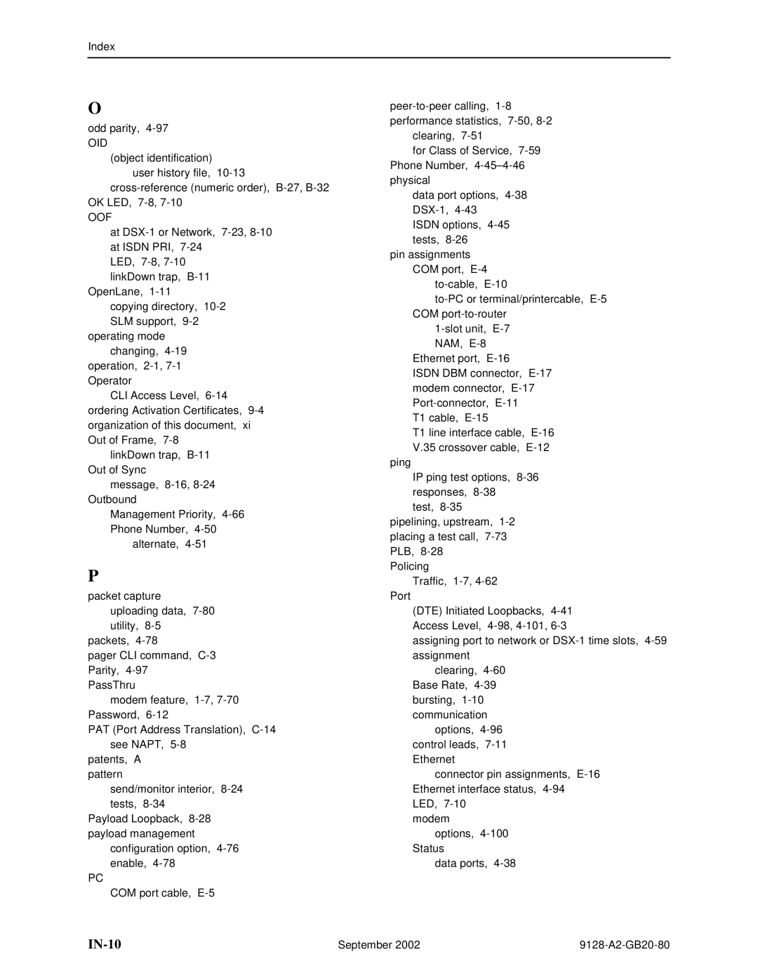 Paradyne CSU, DSU, 9126-II, 9128-II manual IN-10, Oid 