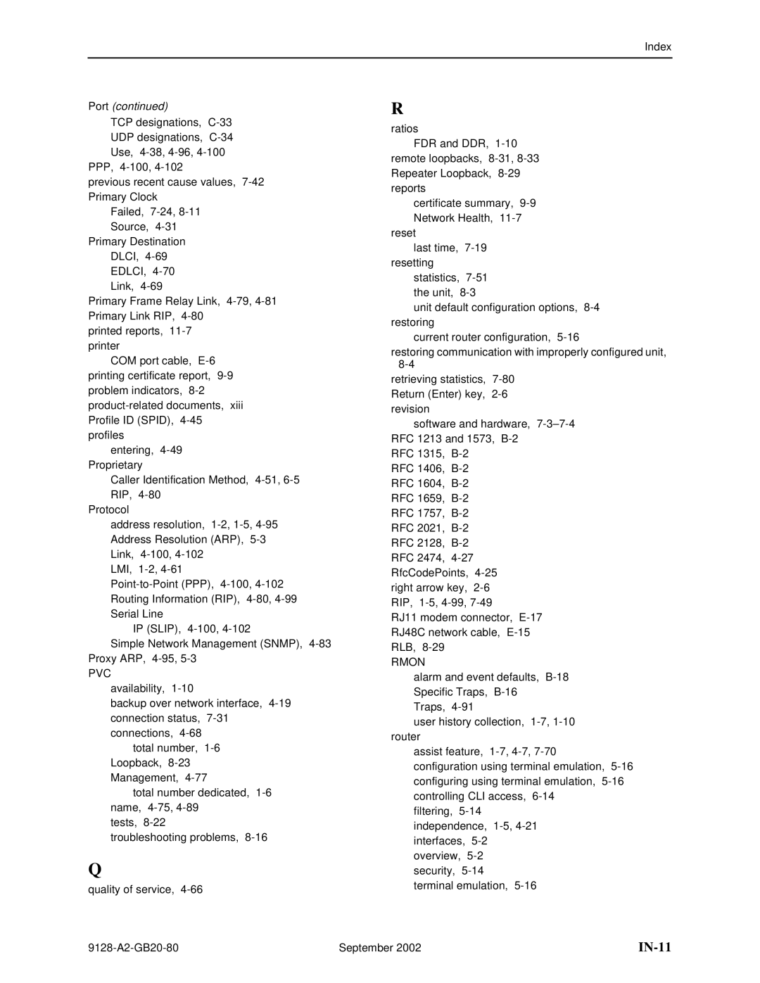 Paradyne 9126-II, CSU, DSU, 9128-II manual IN-11, Port 