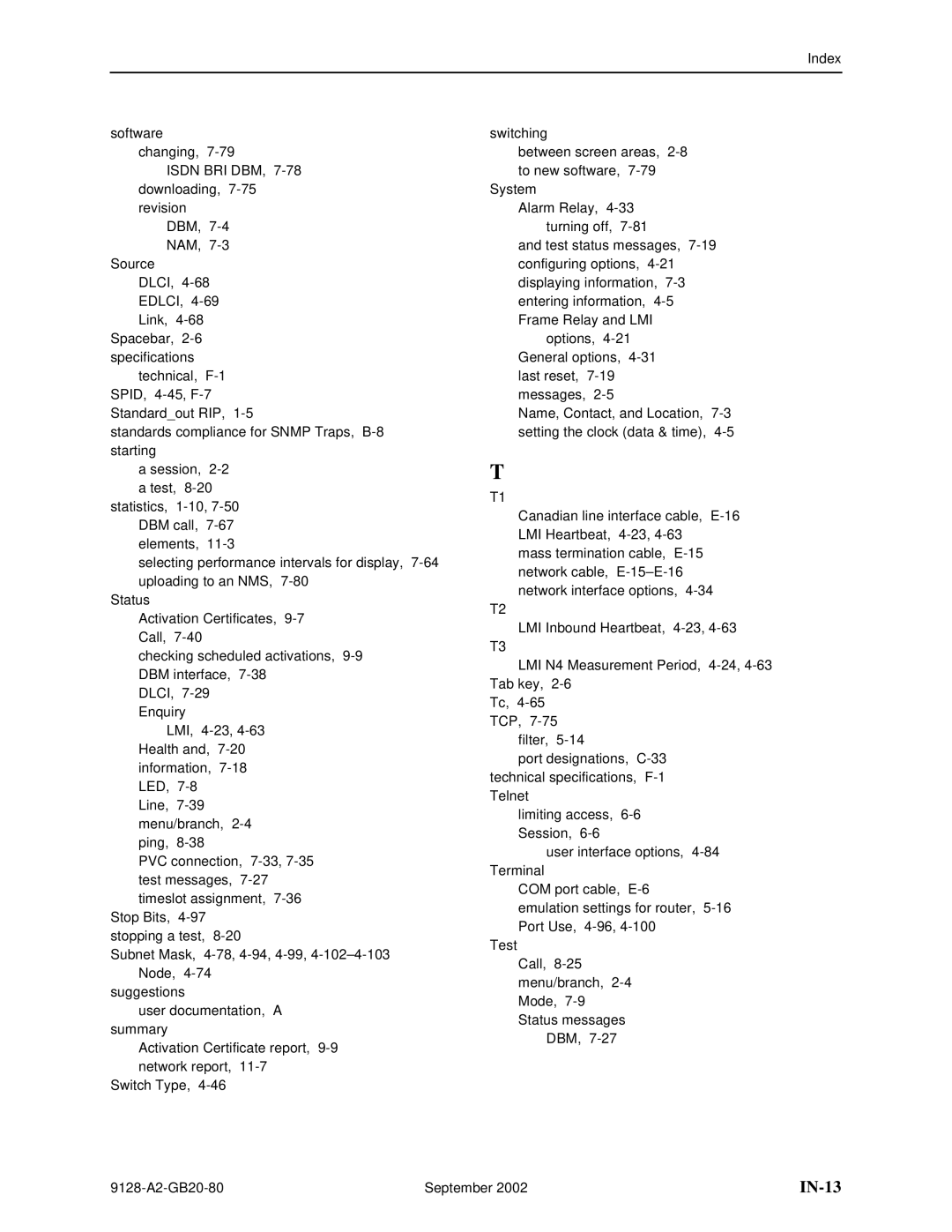 Paradyne CSU, DSU, 9126-II, 9128-II manual IN-13, Dbm 