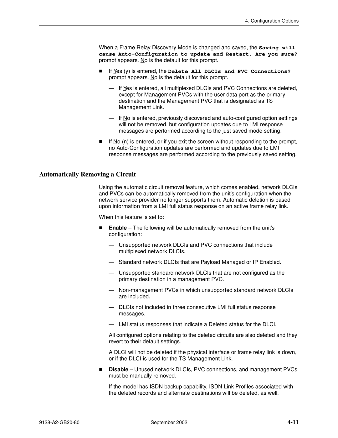 Paradyne CSU, DSU, 9126-II, 9128-II manual Automatically Removing a Circuit 