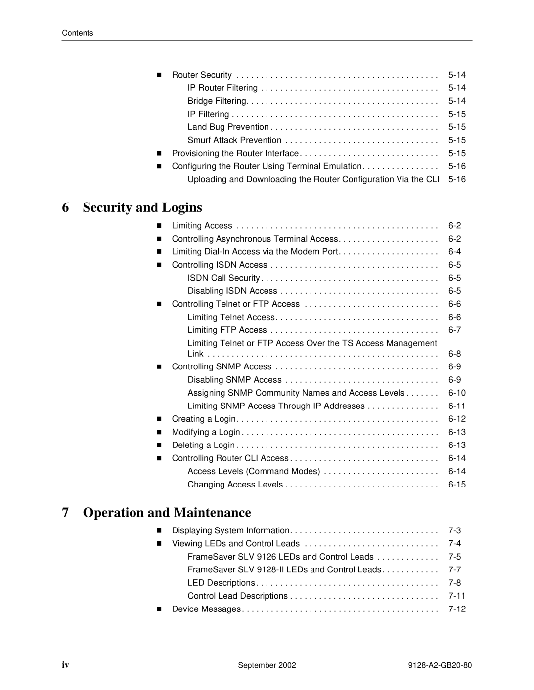 Paradyne 9128-II, CSU, DSU, 9126-II manual Security and Logins, Operation and Maintenance 