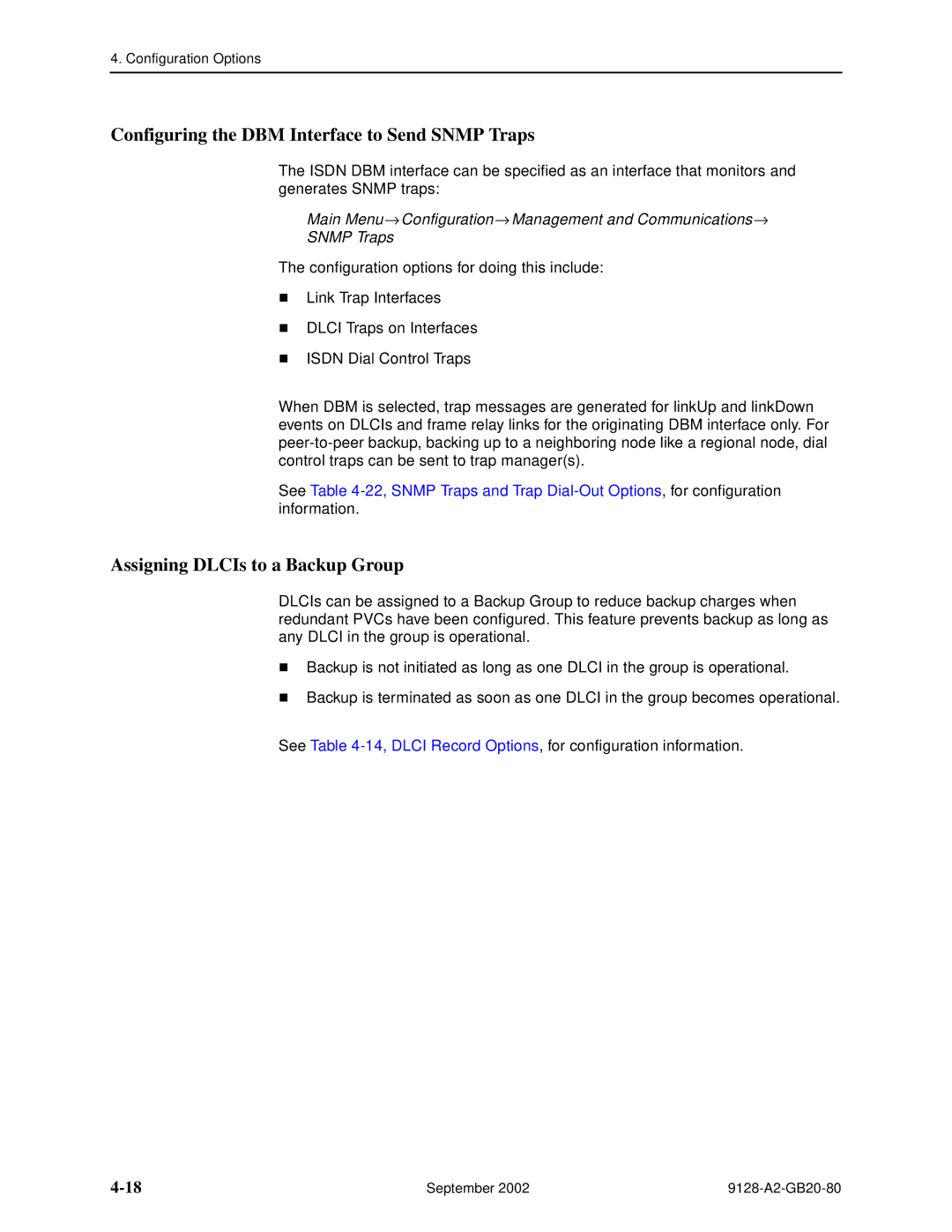 Paradyne 9128-II, CSU, DSU, 9126-II Configuring the DBM Interface to Send Snmp Traps, Assigning DLCIs to a Backup Group 