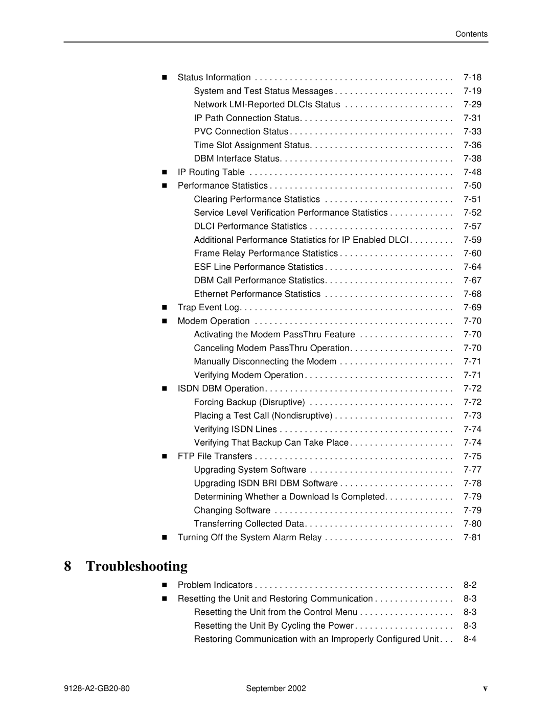 Paradyne CSU, DSU, 9126-II, 9128-II manual Troubleshooting 