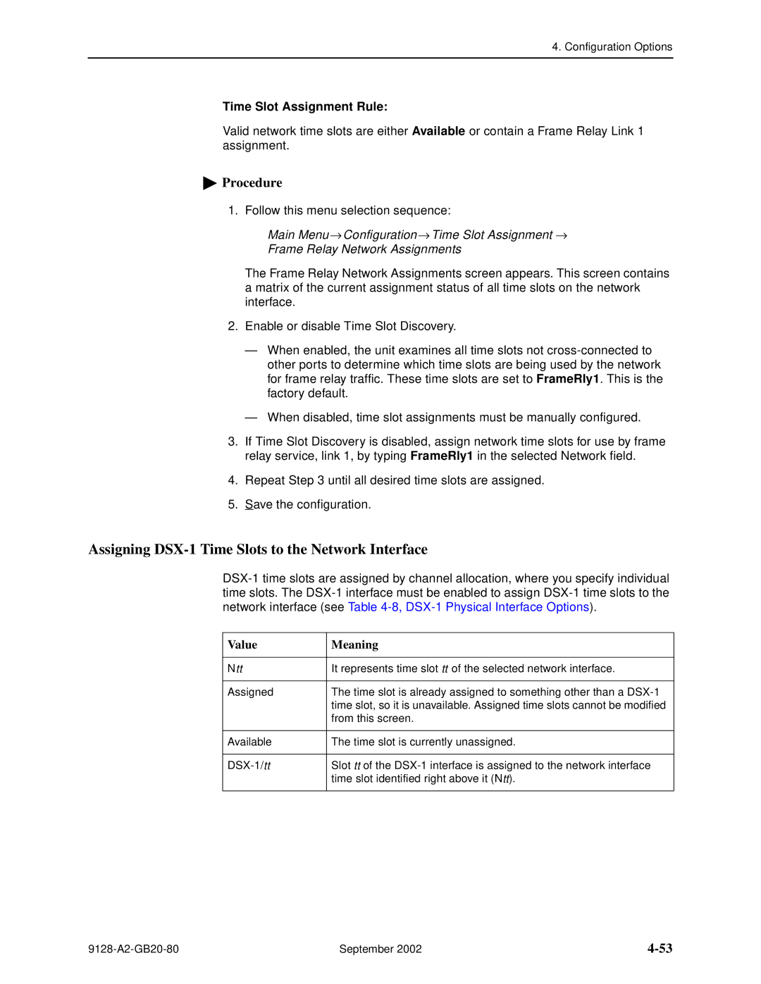 Paradyne 9126-II, CSU, DSU, 9128-II Assigning DSX-1 Time Slots to the Network Interface, Time Slot Assignment Rule, Ntt 