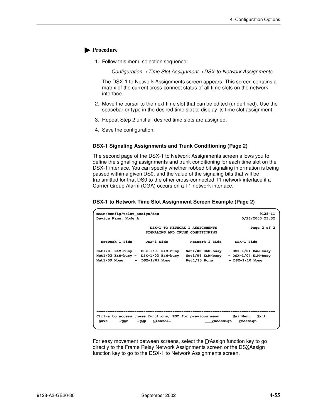 Paradyne CSU, DSU, 9126-II, 9128-II manual DSX-1 Signaling Assignments and Trunk Conditioning 