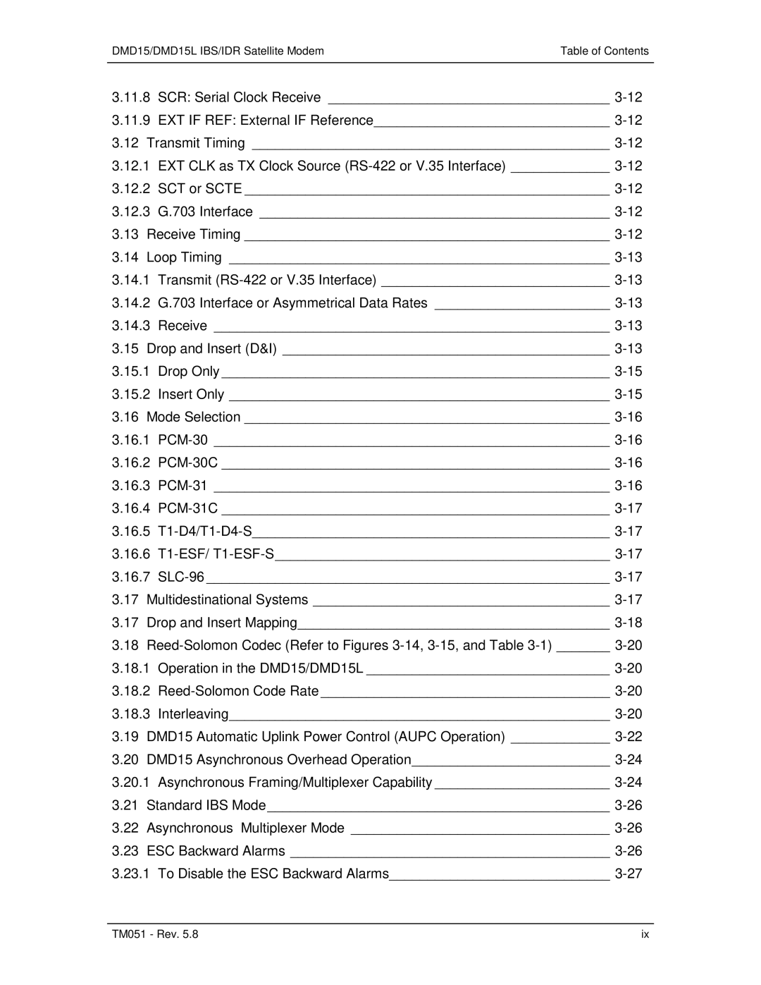 Paradyne operation manual DMD15/DMD15L IBS/IDR Satellite Modem Table of Contents 