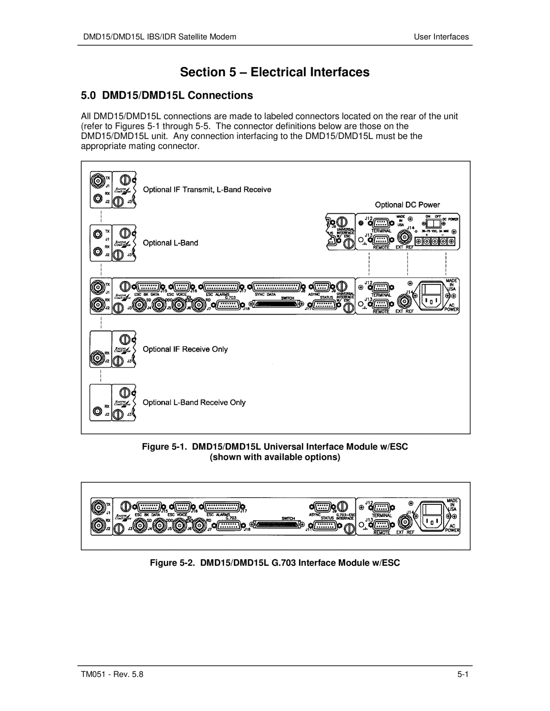 Paradyne operation manual DMD15/DMD15L Connections, DMD15/DMD15L G.703 Interface Module w/ESC 
