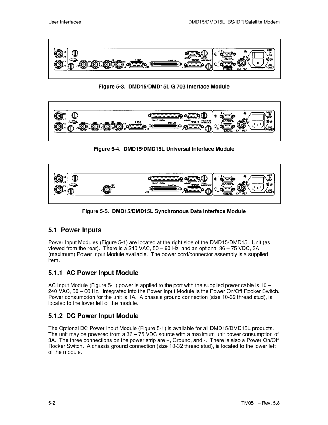 Paradyne DMD15L operation manual Power Inputs, AC Power Input Module, DC Power Input Module 