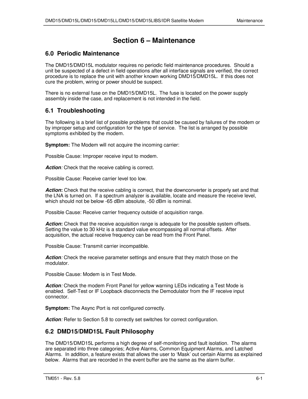 Paradyne operation manual Periodic Maintenance, Troubleshooting, DMD15/DMD15L Fault Philosophy 