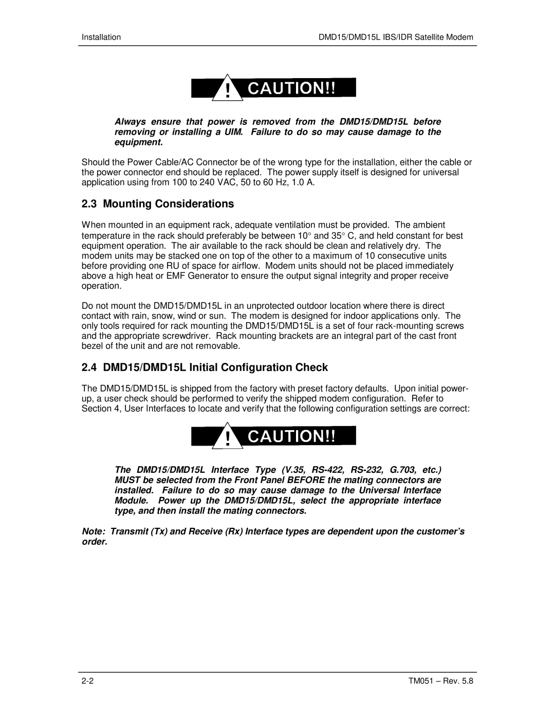 Paradyne operation manual Mounting Considerations, DMD15/DMD15L Initial Configuration Check 