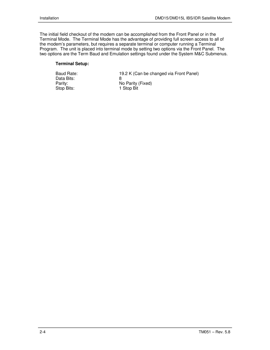 Paradyne DMD15L operation manual Terminal Setup 