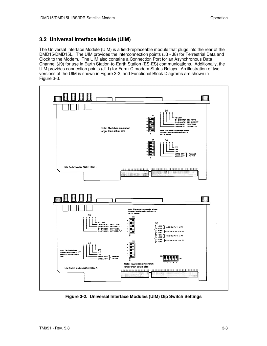 Paradyne DMD15L operation manual Universal Interface Module UIM, Universal Interface Modules UIM Dip Switch Settings 