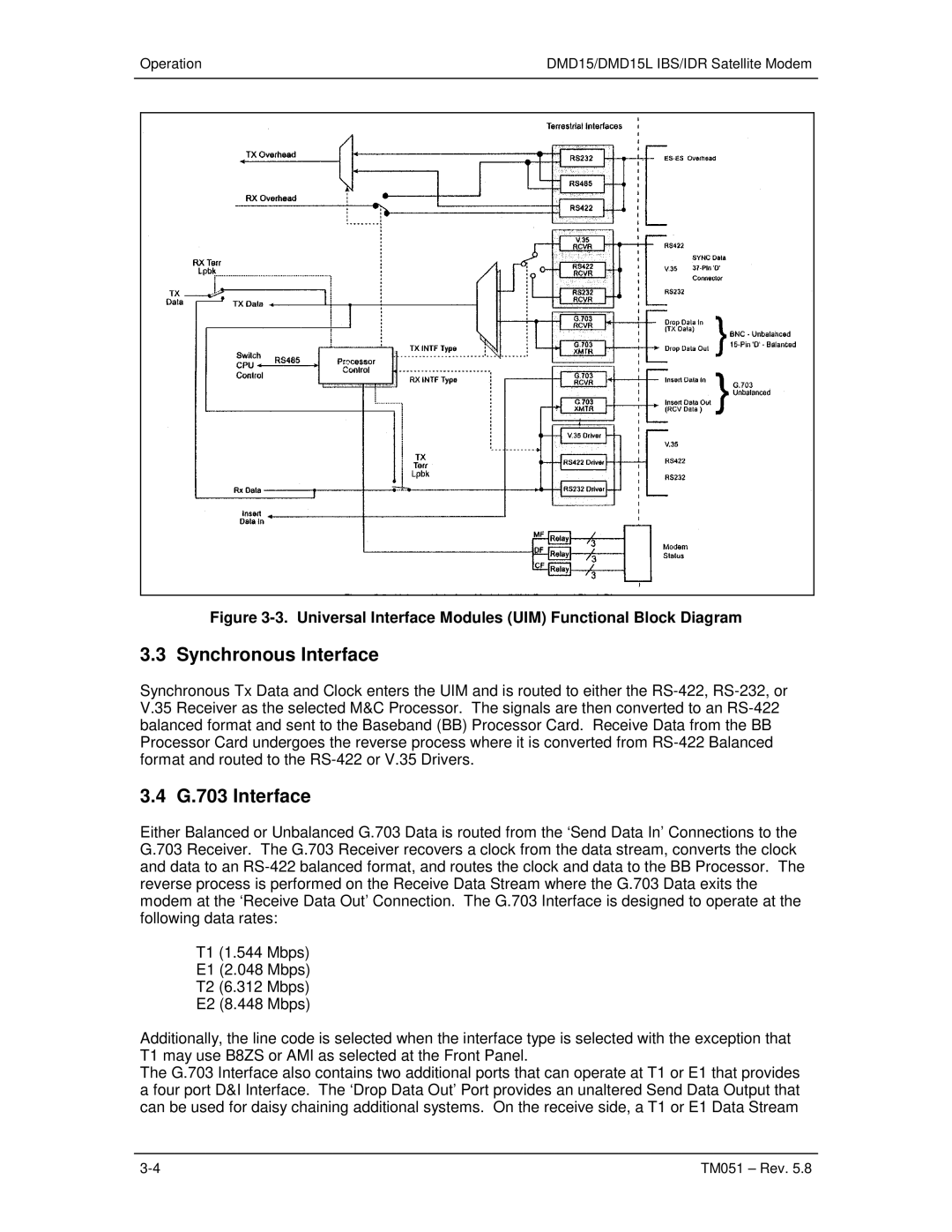 Paradyne DMD15L operation manual Synchronous Interface, G.703 Interface 