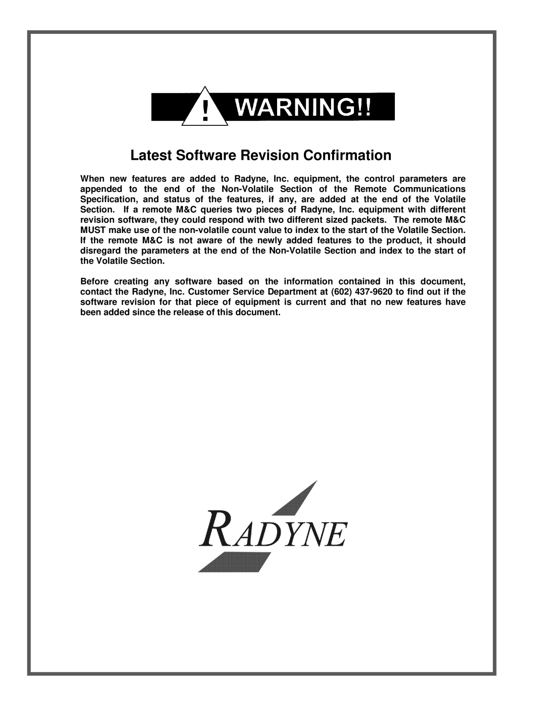 Paradyne DMD15L operation manual Latest Software Revision Confirmation 