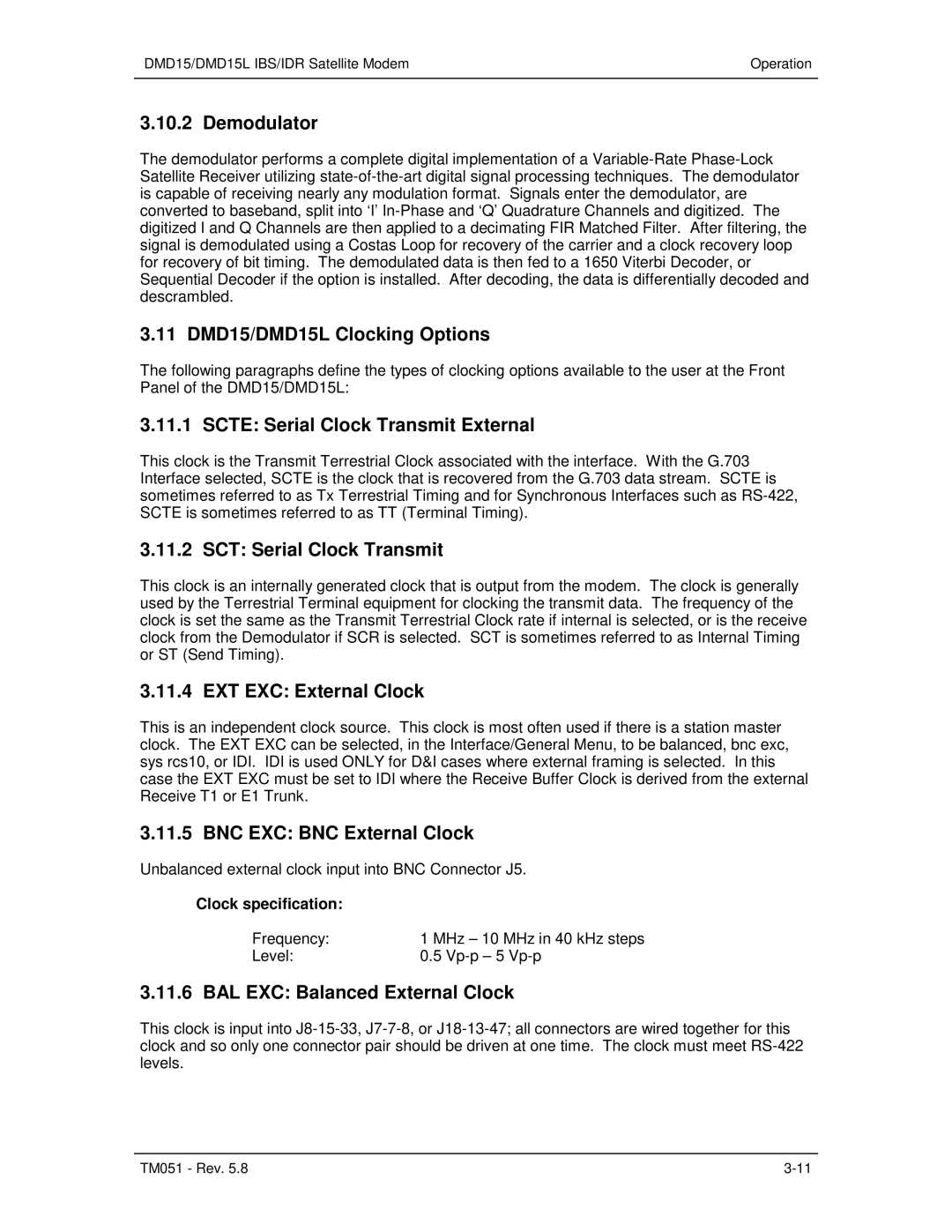 Paradyne Demodulator, 11 DMD15/DMD15L Clocking Options, Scte Serial Clock Transmit External, SCT Serial Clock Transmit 