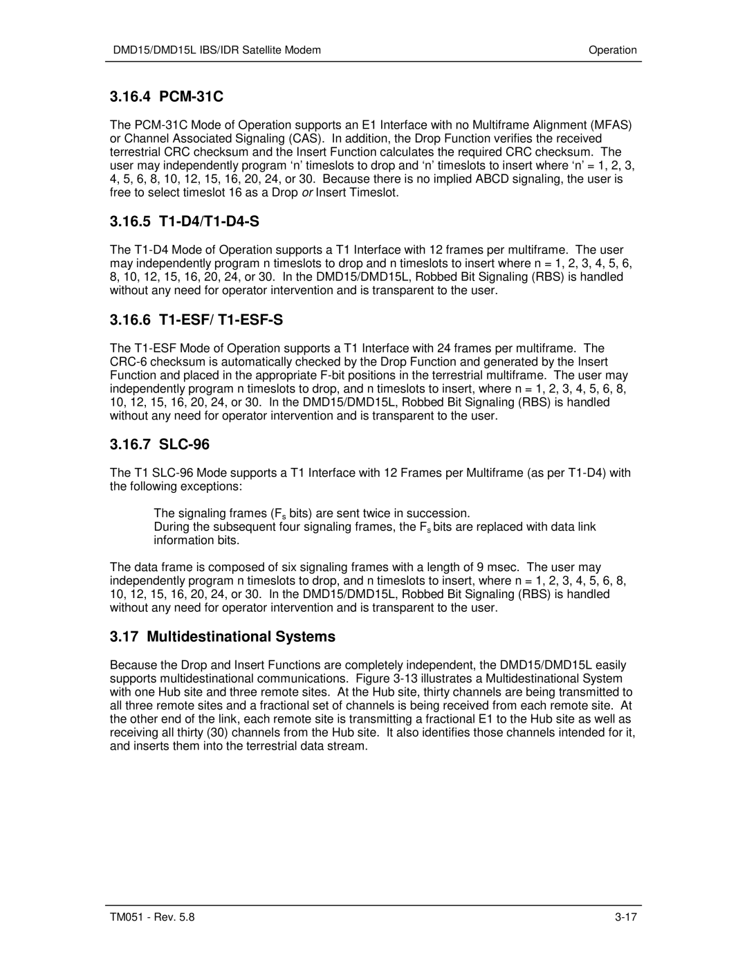 Paradyne DMD15L operation manual PCM-31C, 16.5 T1-D4/T1-D4-S, 16.6 T1-ESF/ T1-ESF-S, SLC-96, Multidestinational Systems 