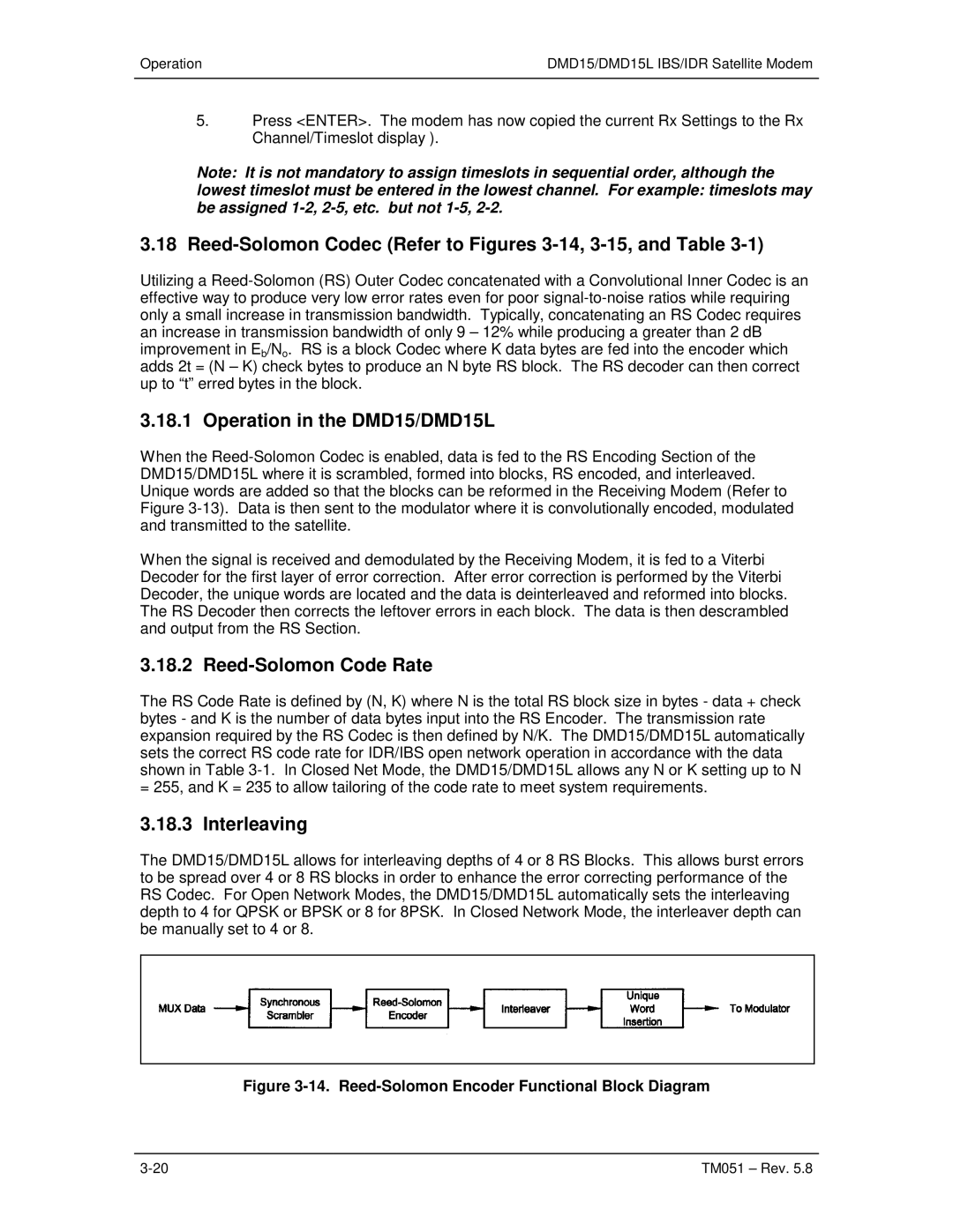 Paradyne Reed-Solomon Codec Refer to Figures 3-14, 3-15, and Table, Operation in the DMD15/DMD15L, Interleaving 