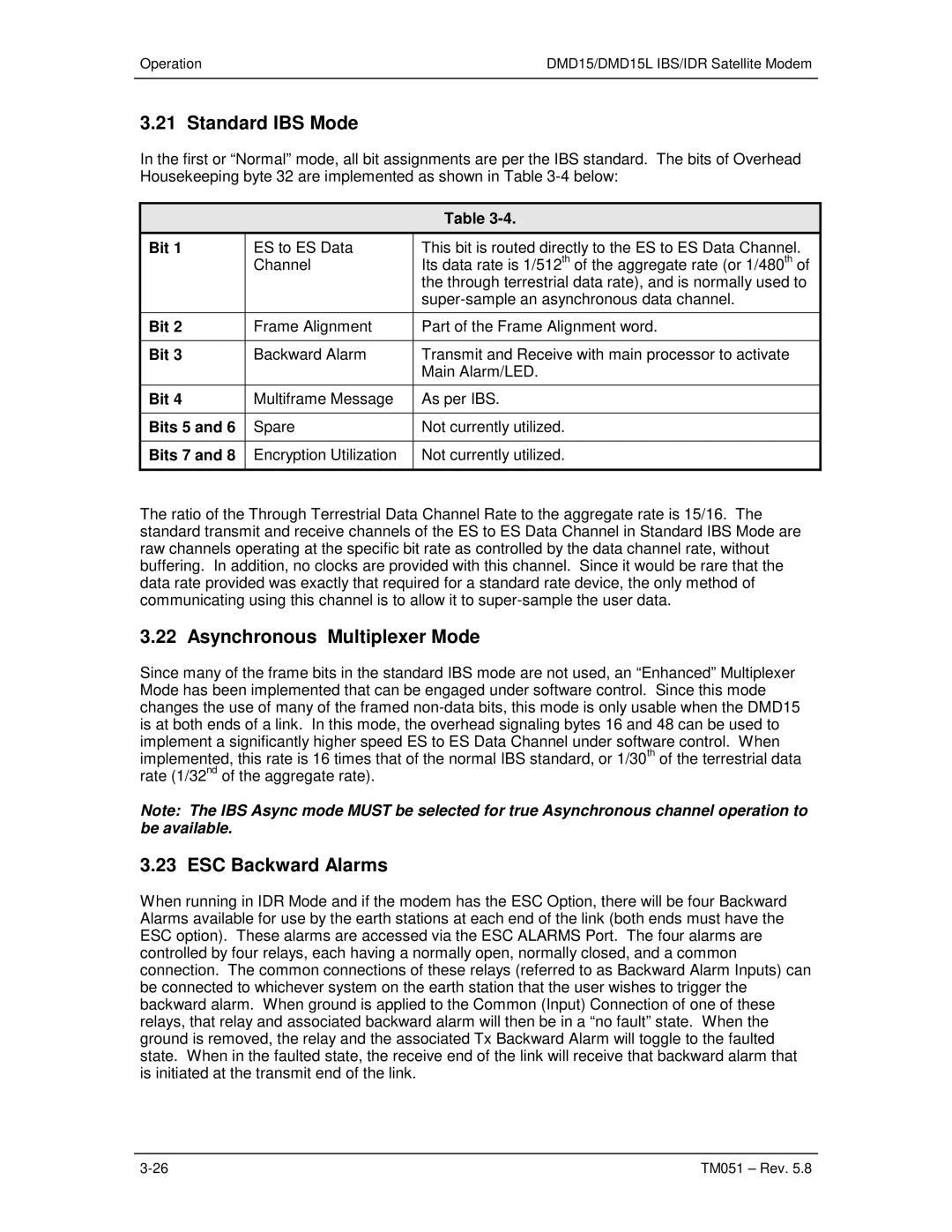 Paradyne DMD15L operation manual Standard IBS Mode, Asynchronous Multiplexer Mode, ESC Backward Alarms 