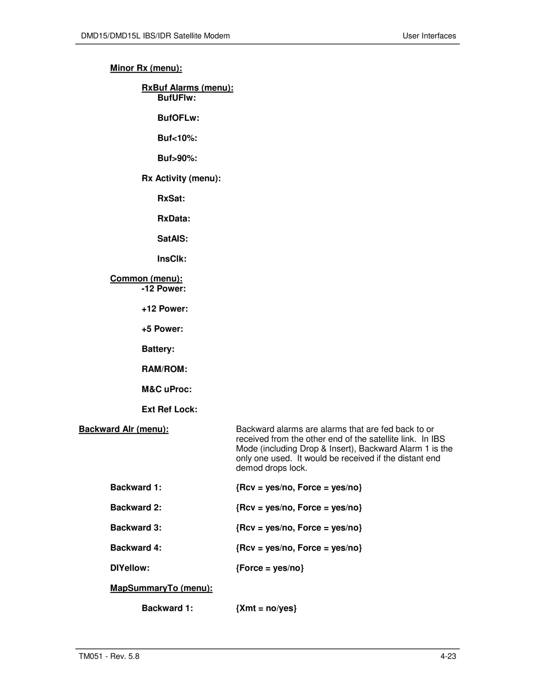 Paradyne DMD15L operation manual UProc Ext Ref Lock Backward Alr menu 