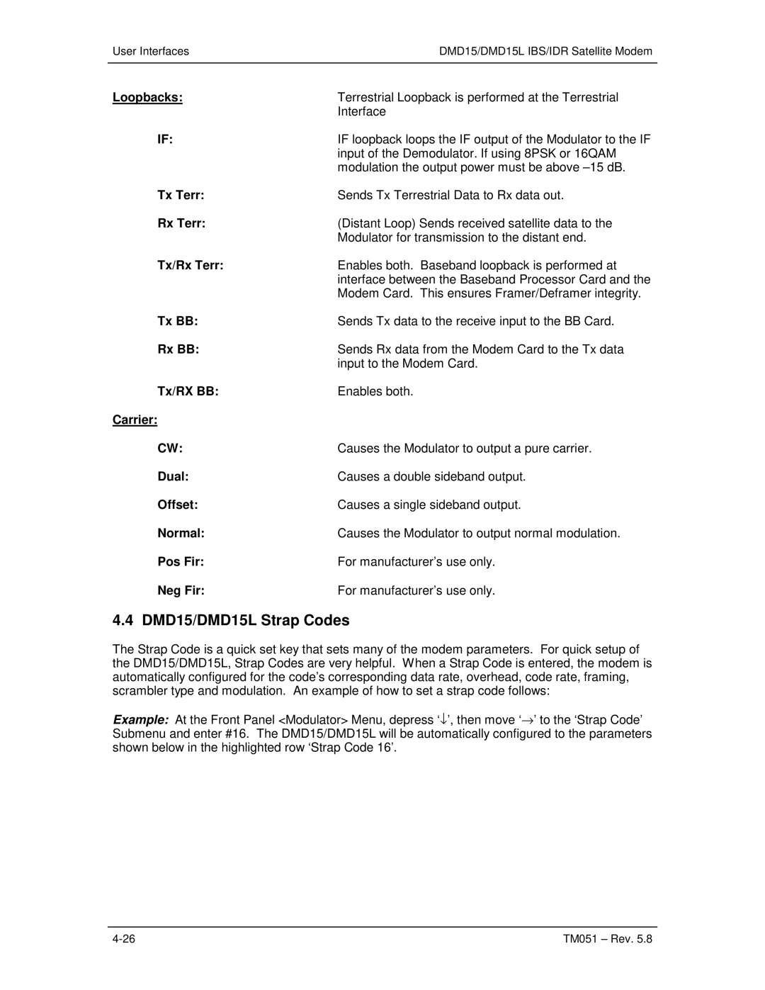 Paradyne operation manual DMD15/DMD15L Strap Codes 