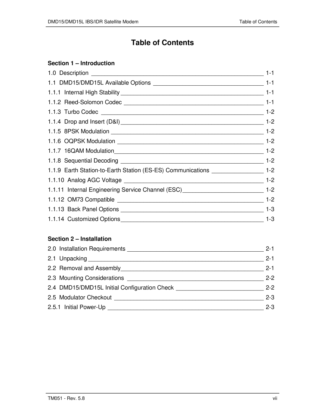 Paradyne DMD15L operation manual Table of Contents 