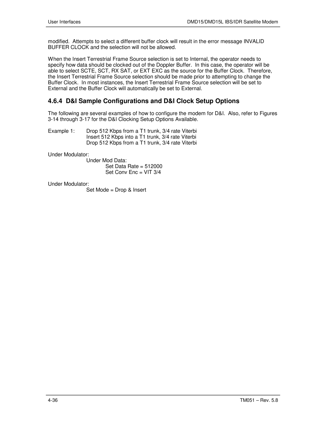 Paradyne DMD15L operation manual 4 D&I Sample Configurations and D&I Clock Setup Options 