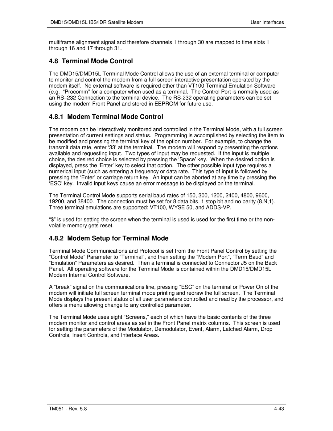 Paradyne DMD15L operation manual Modem Terminal Mode Control, Modem Setup for Terminal Mode 