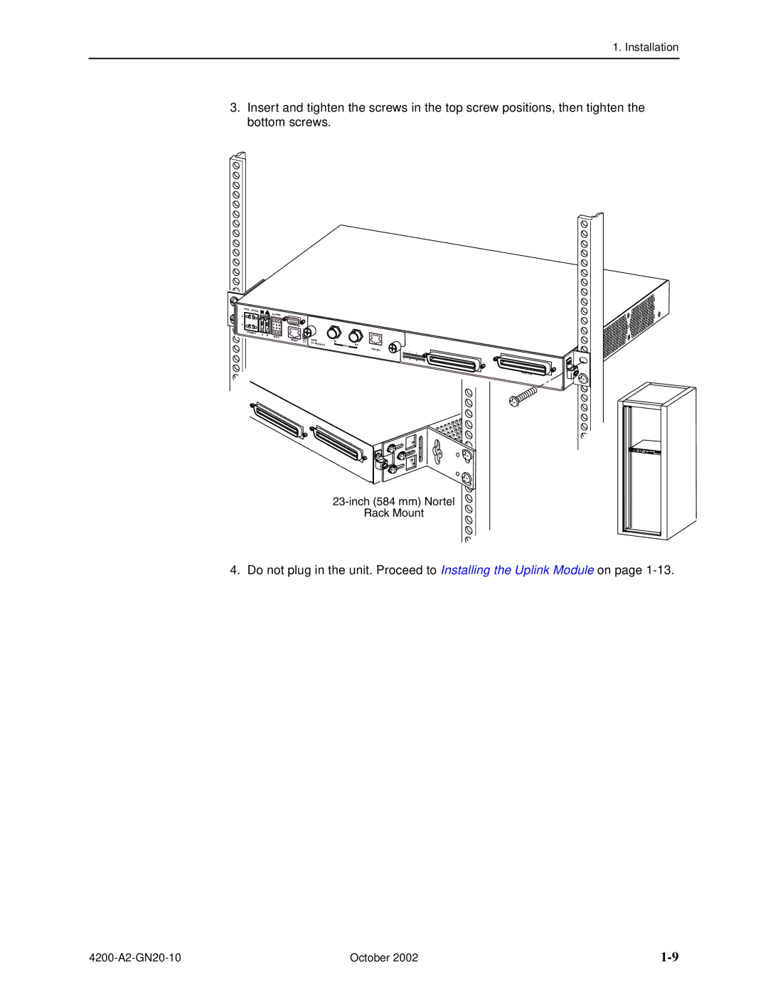 Paradyne GranDSLAM 4200 manual Inch 584 mm Nortel Rack Mount 